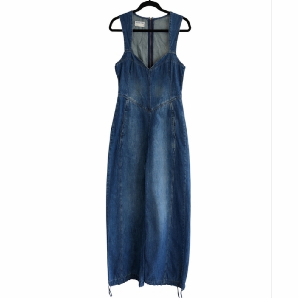 Free People We The Free Denim Wide Leg Jumpsuit Size M Boho Sleeveless Zip Back - Picture 15 of 15